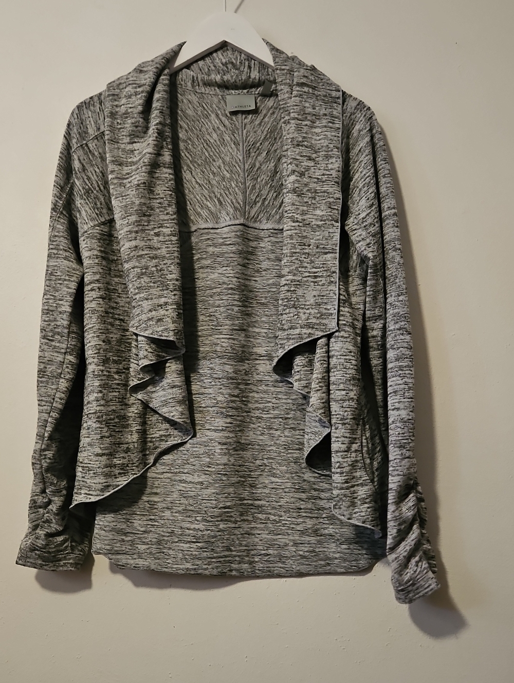 Athleta Marled Gray Open-Front Draped Cardigan L